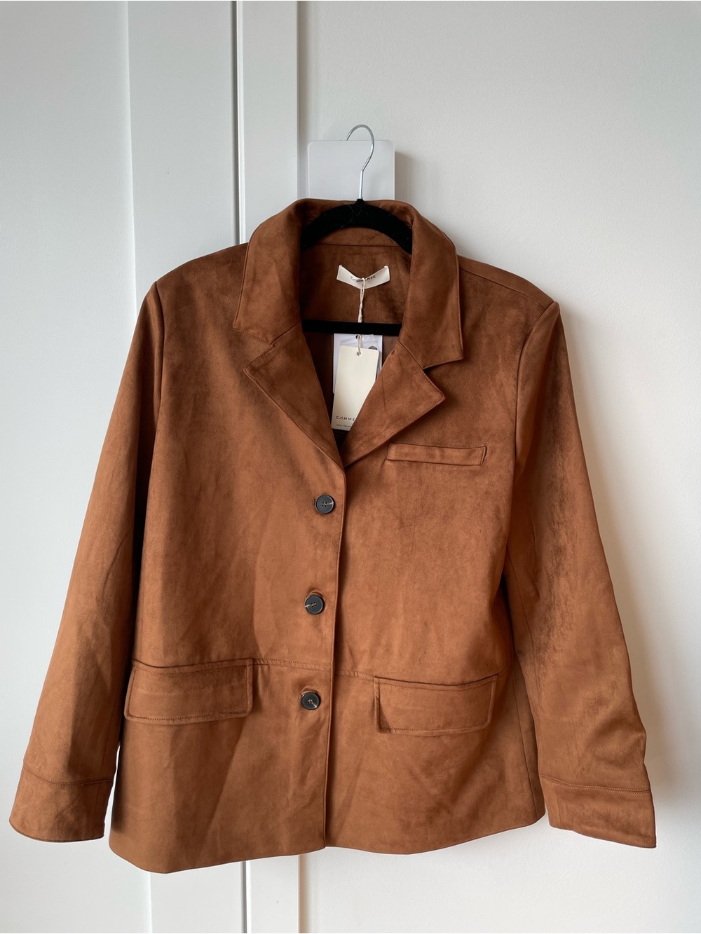 Commense Suede-Look Brown Blazer Jacket